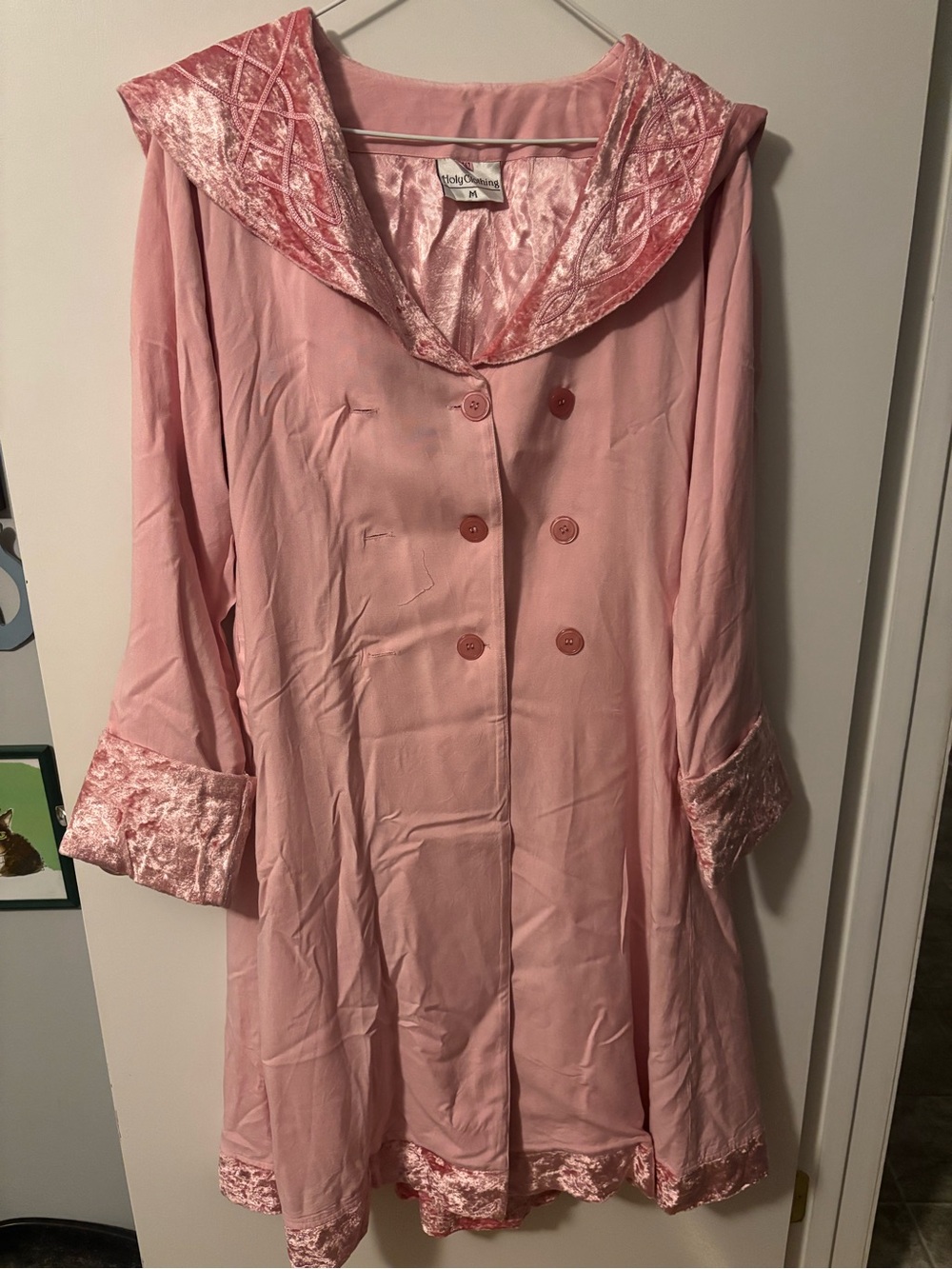 Coquette Quirky Whimsigoth Vintage 60s 70s Pink Satin Trim Sleep Coat Medium